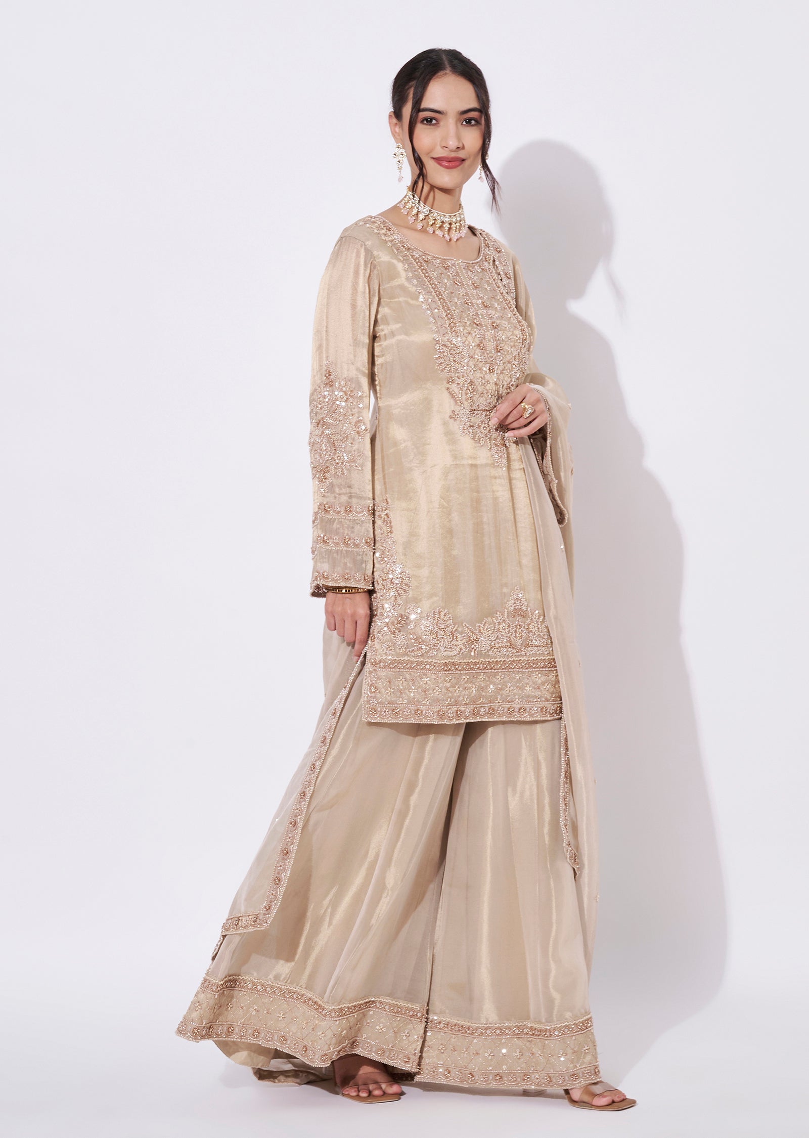 Beige Organza Sharara Set