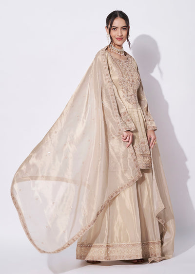 Beige Organza Sharara Set