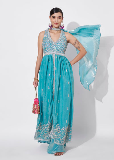 Aqua Anarkali Suit
