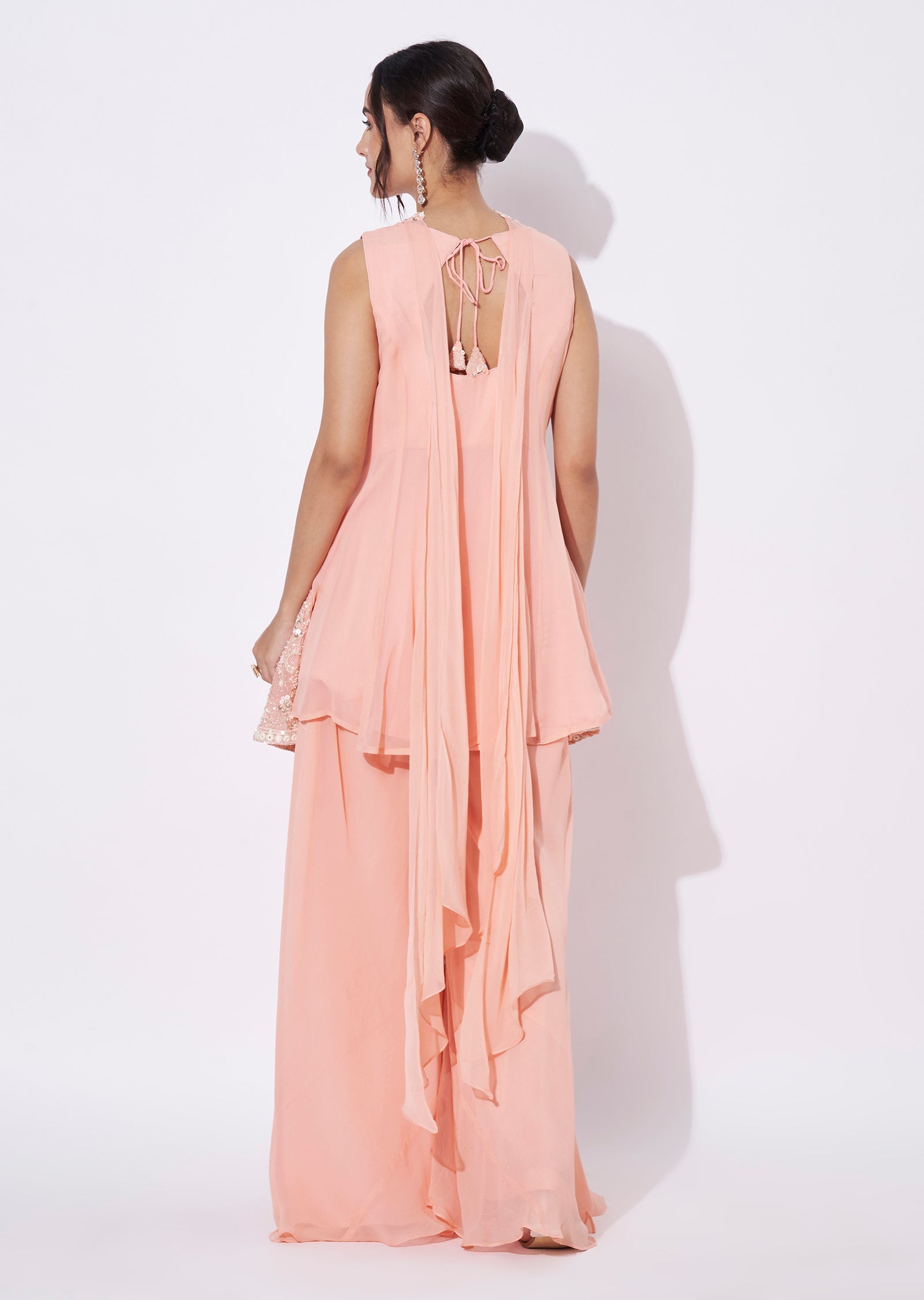 Peach Georgette Sharara Set