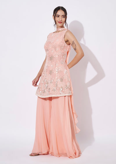 Peach Georgette Sharara Set