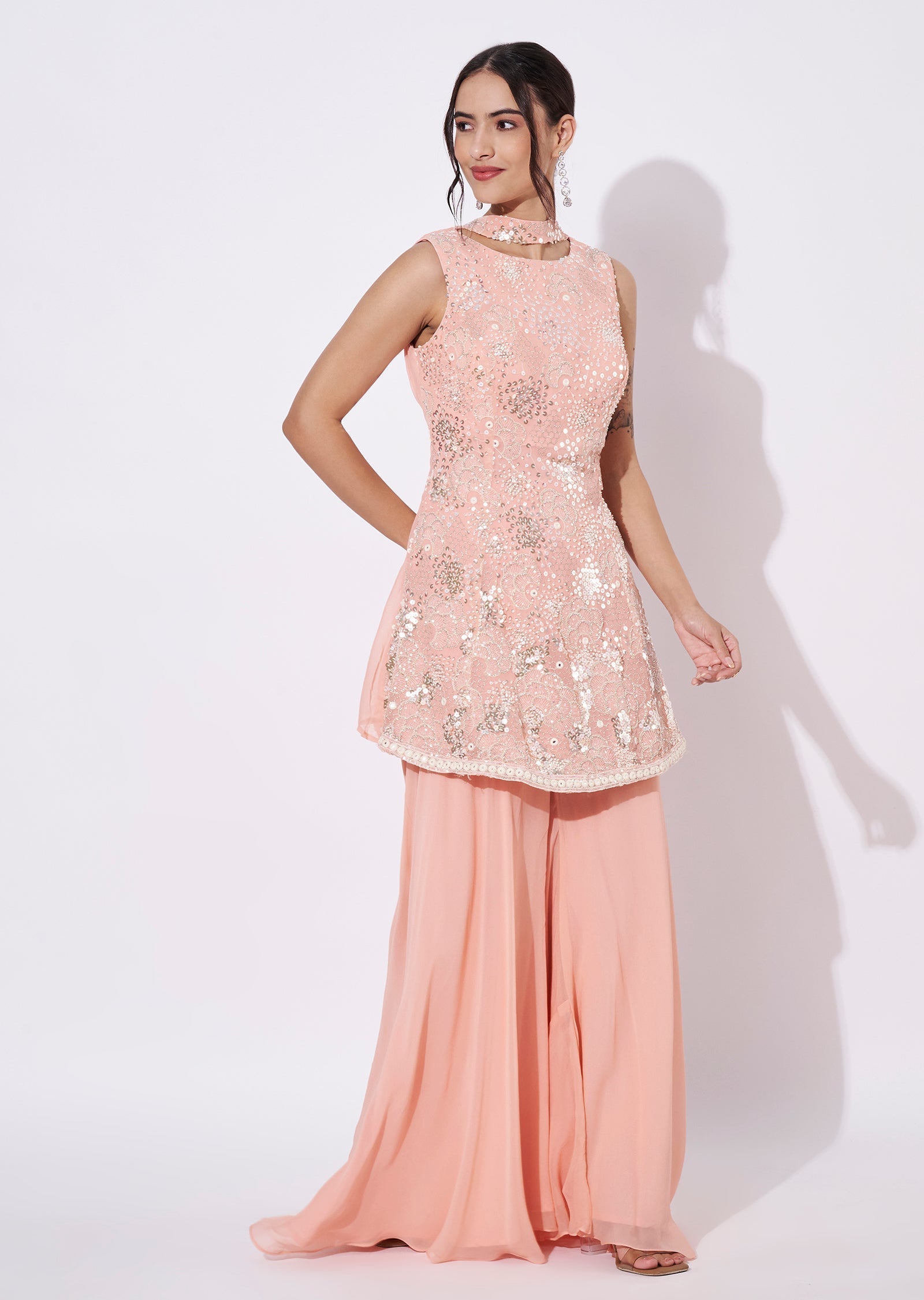 Peach Georgette Sharara Set