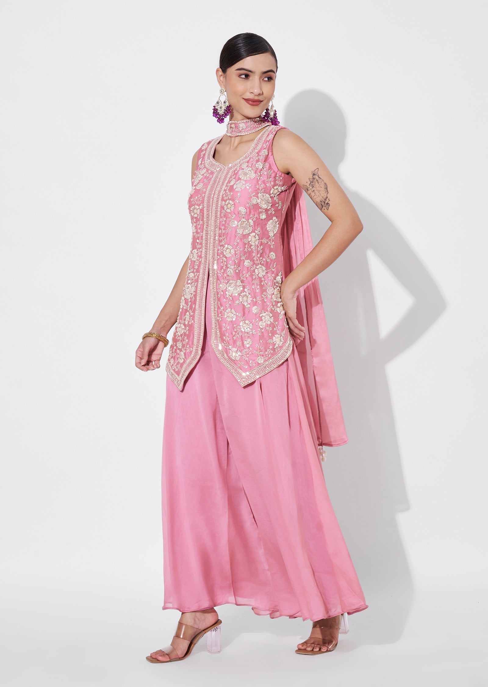 Pink Silk Sharara Set