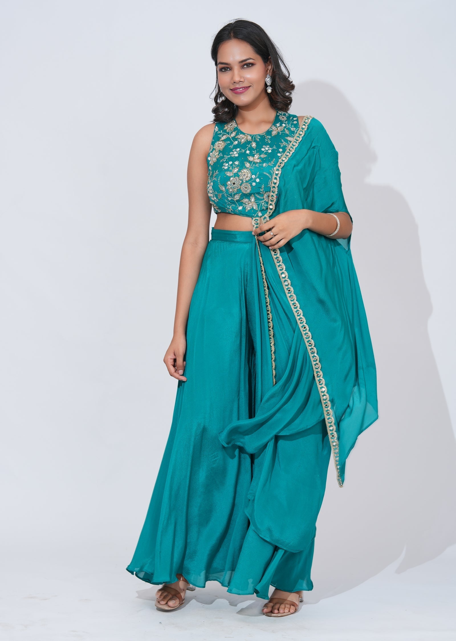 Rama Green Chinnon Indowestern Set