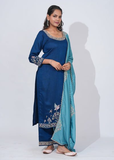 Blue Tissue straight cut Suit
