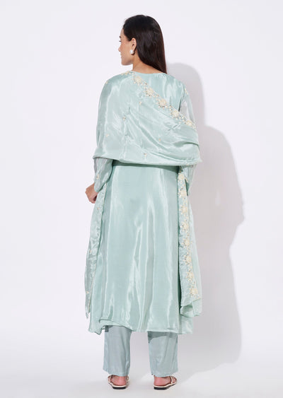 Light Green Chinnon Anarkali Suit