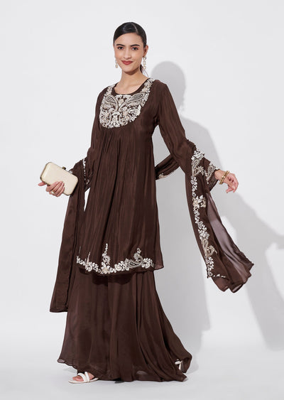 Brown Chinnon Sharara Set