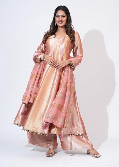 Peach Tissue Anarkali Set