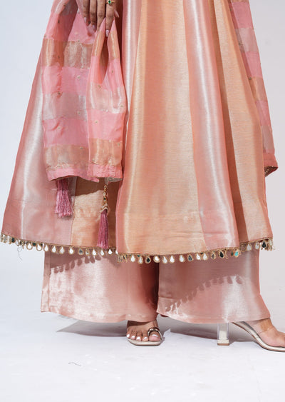 Peach Tissue Anarkali Set