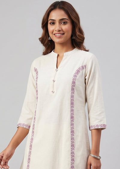 Cream & purple Cotton Kurti Set