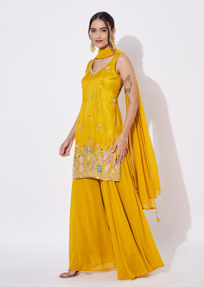Mustard Tissue Sharara Set