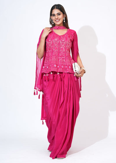 Pink Silk Indowestern Set