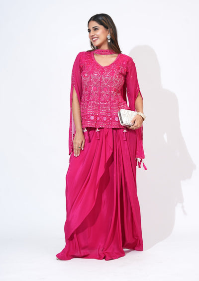 Pink Silk Indowestern Set