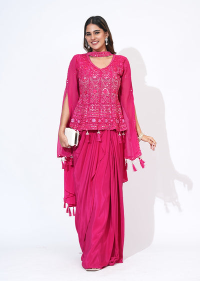 Pink Silk Indowestern Set