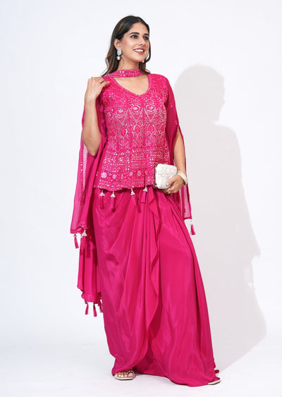 Pink Silk Indowestern Set