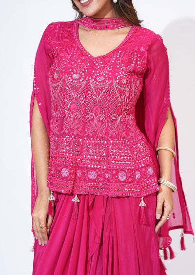 Pink Silk Indowestern Set