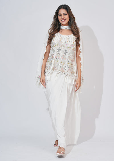White Silk Indowestern Set