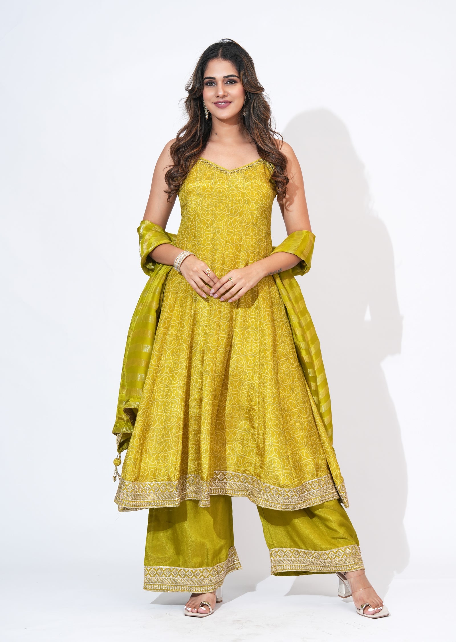 Green Tissue Anarkali Set