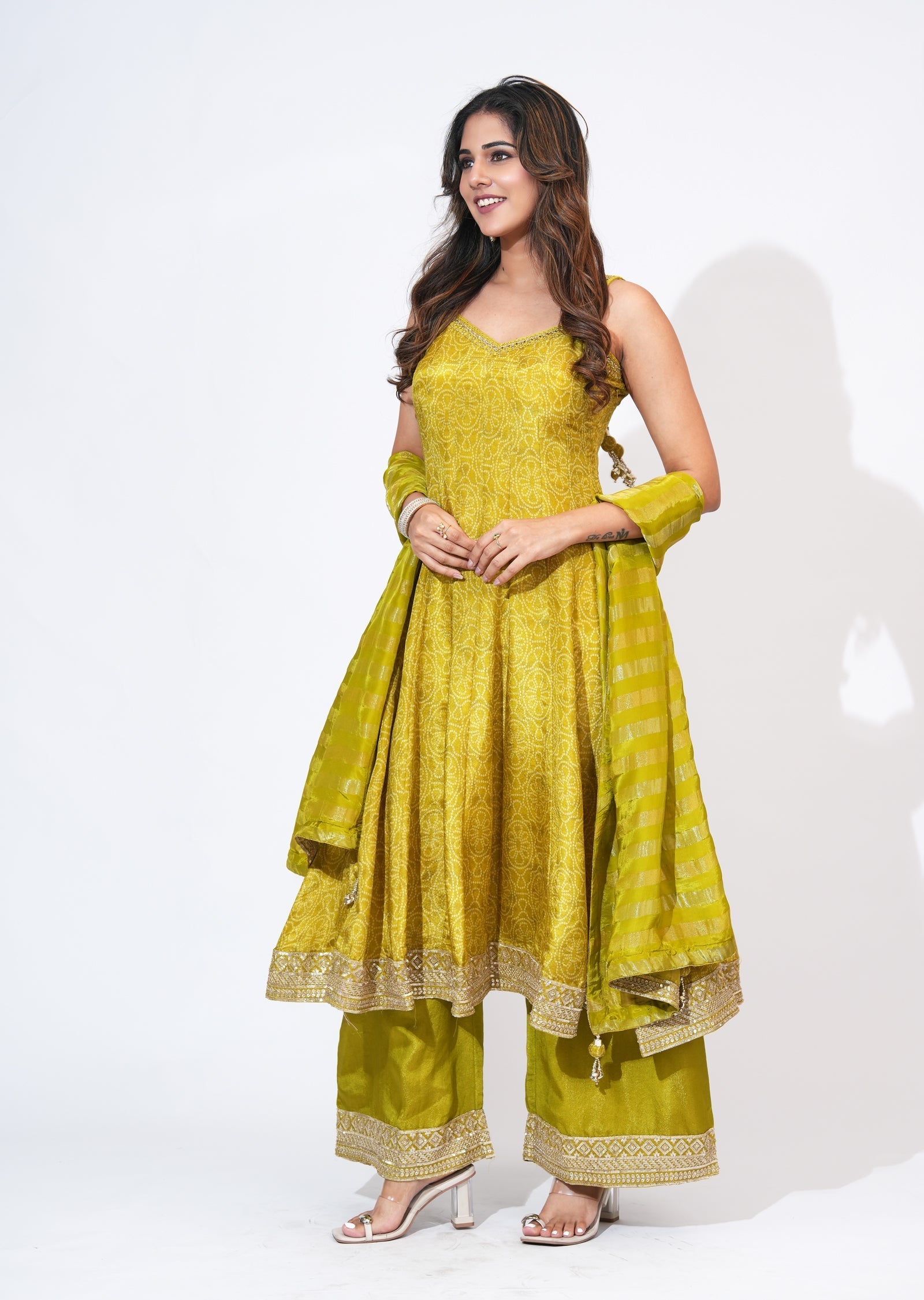 Green Tissue Anarkali Set
