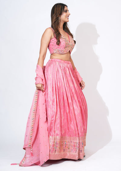 Pink Silk Lehenga Set