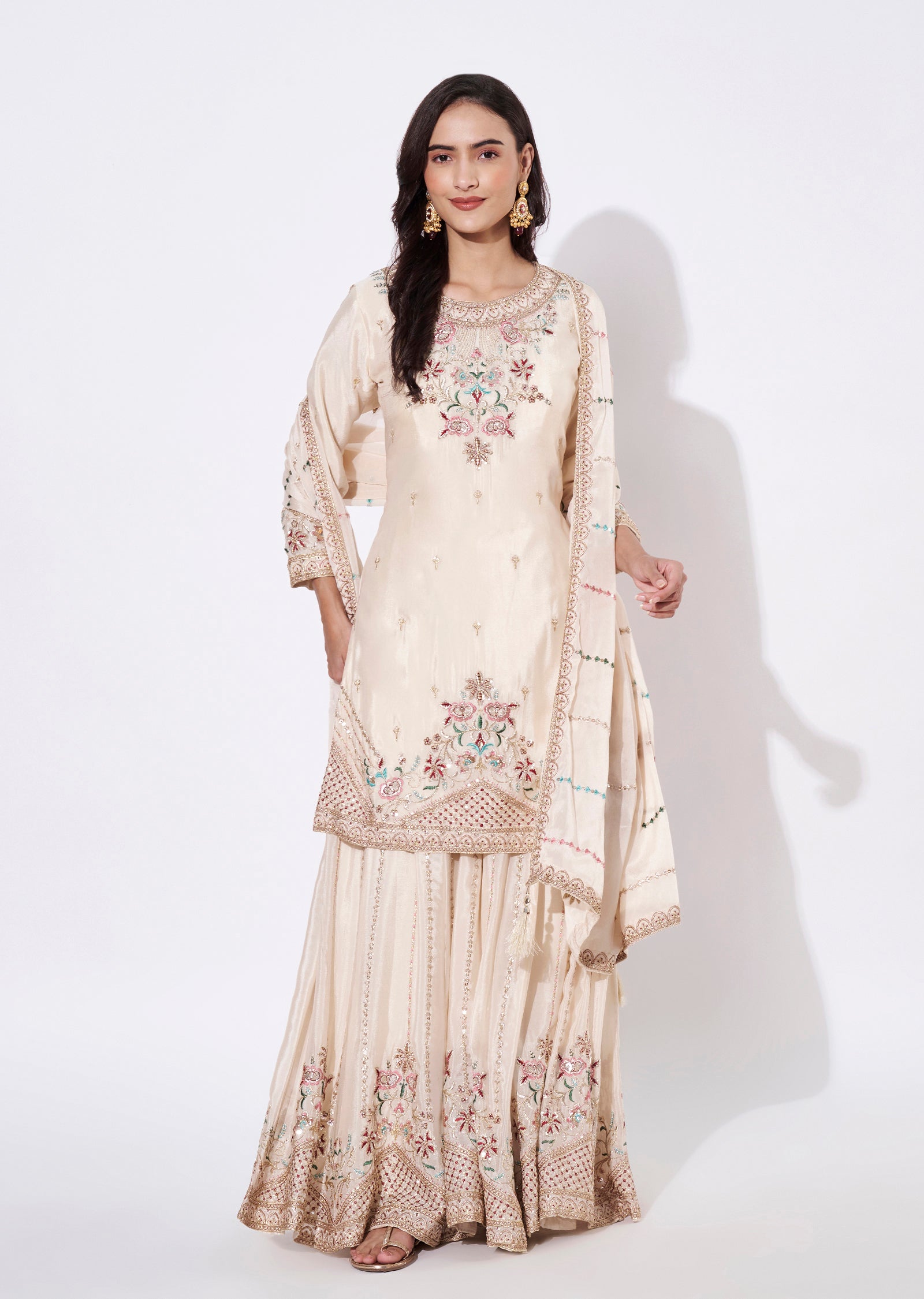 Off White Silk Sharara Set