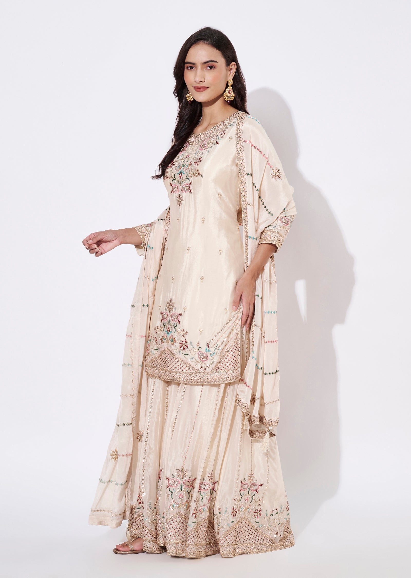 Off White Silk Sharara Set