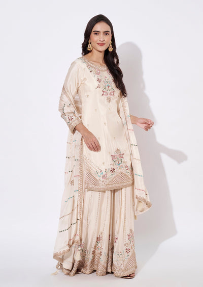 Off White Silk Sharara Set