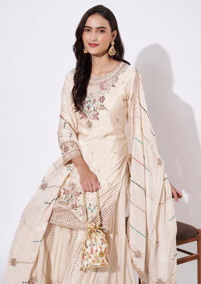 Off White Silk Sharara Set