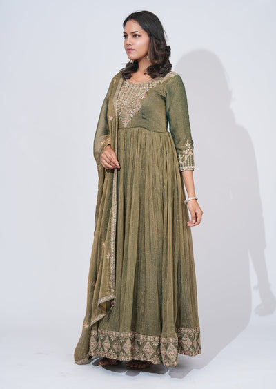 Mehndi Green Tissue Anarkali