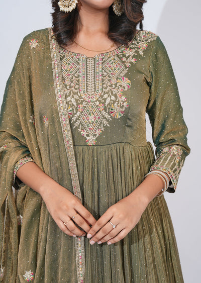 Mehndi Green Tissue Anarkali