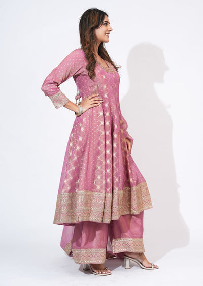 Pink Tissue Anarkali Set