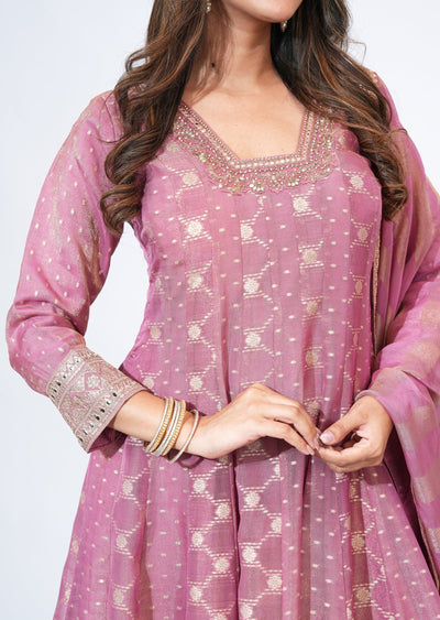 Pink Tissue Anarkali Set