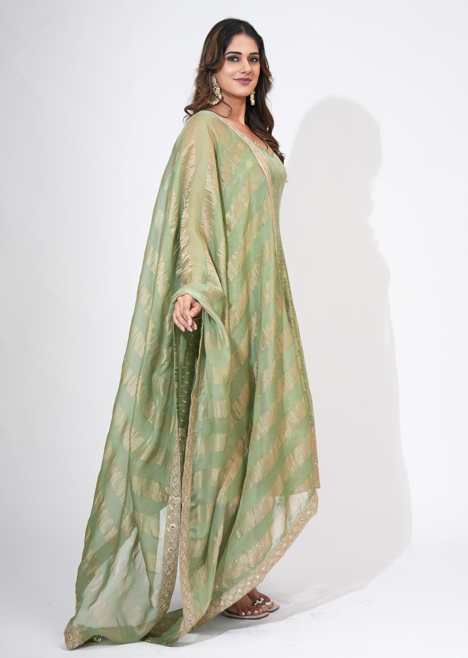 Green Tissue Anarkali Set