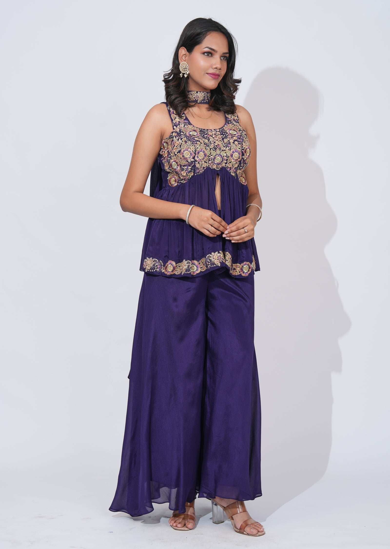 Purple Tissue Sharara Set