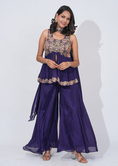 Purple Tissue Sharara Set
