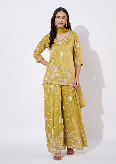 Green Tissue Sharara Set