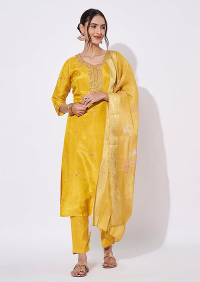 Yellow Tissue Straight Cut Suit