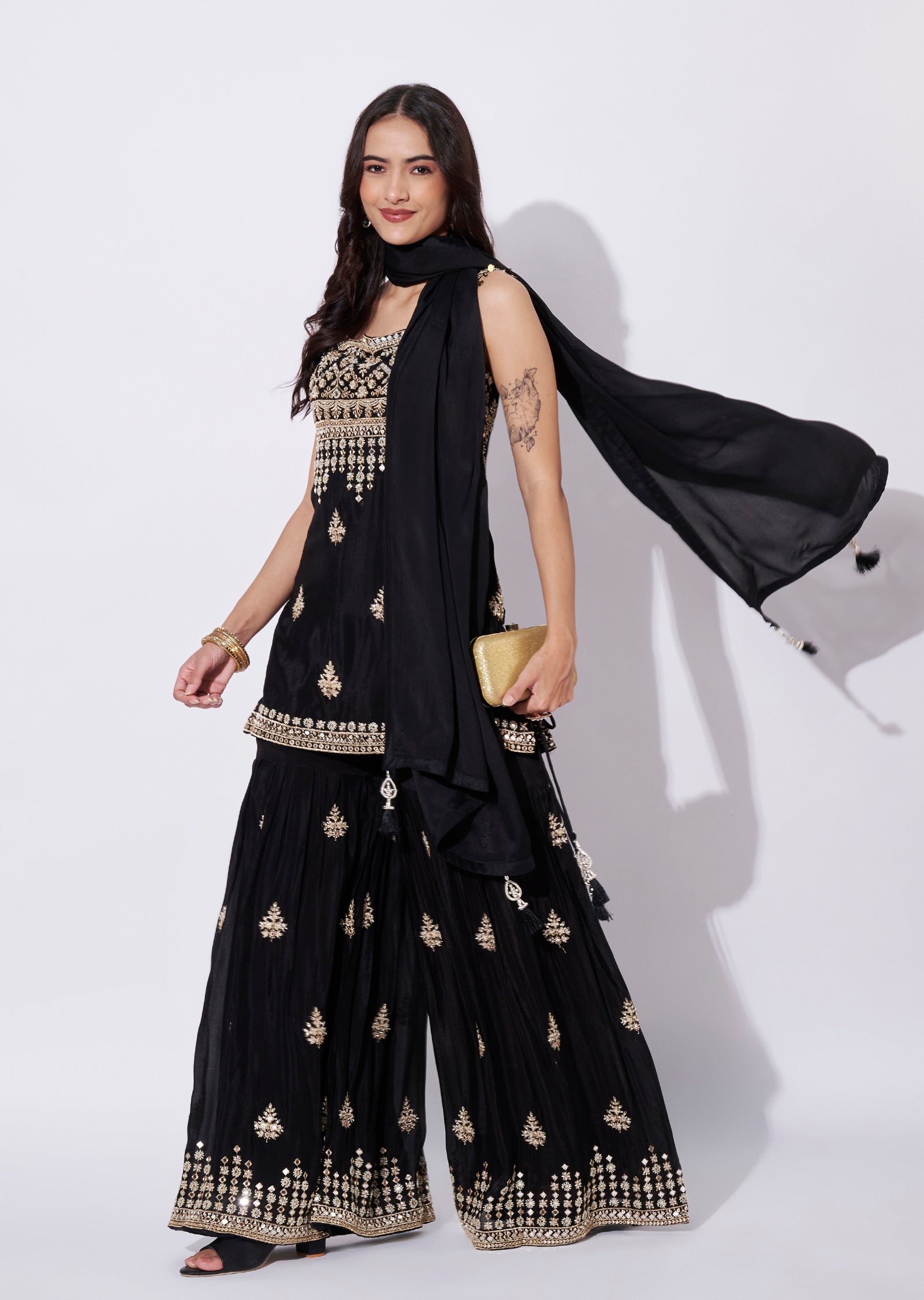 Black Chinnon Sharara Set
