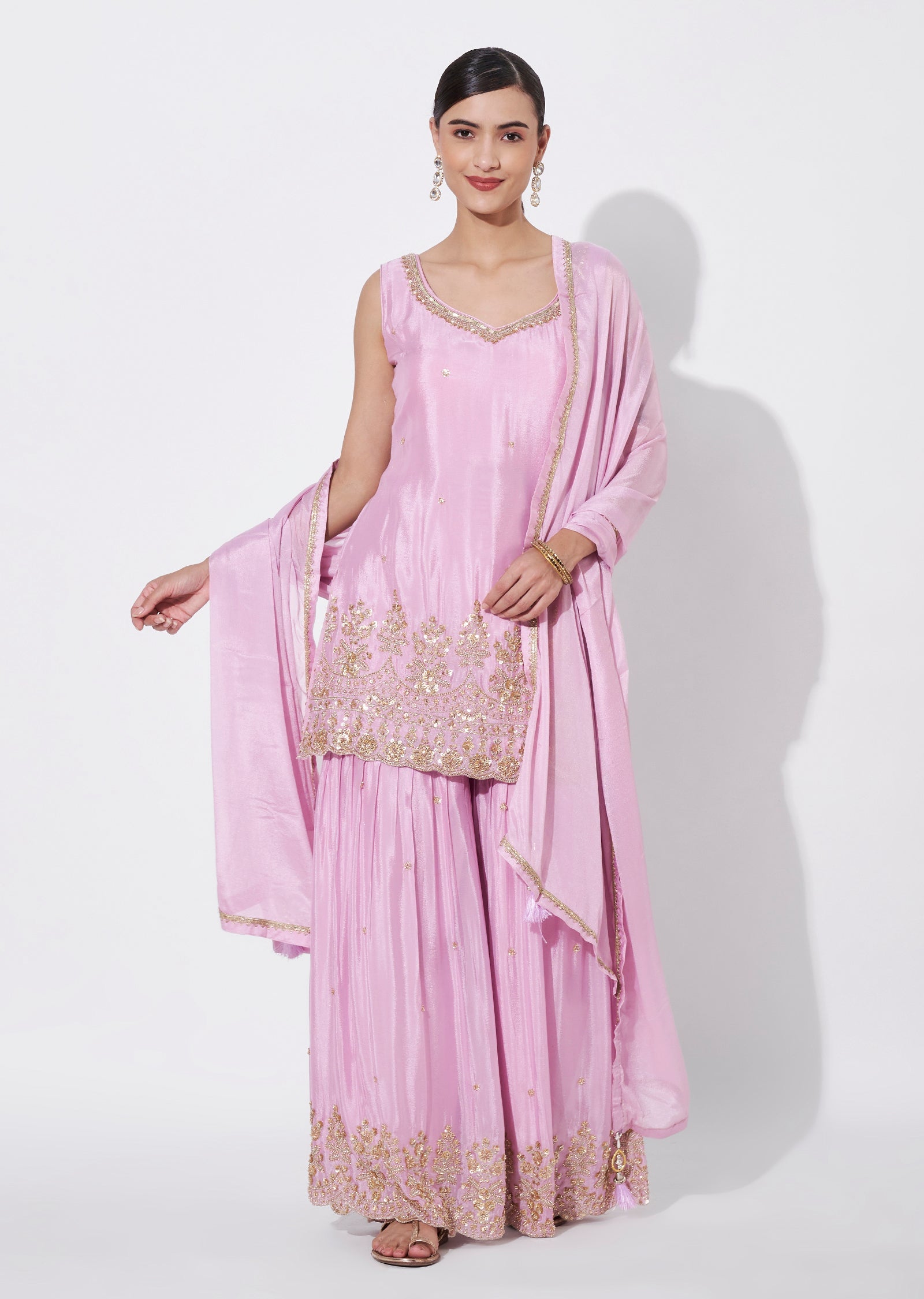 Pink Chinnon Sharara Set
