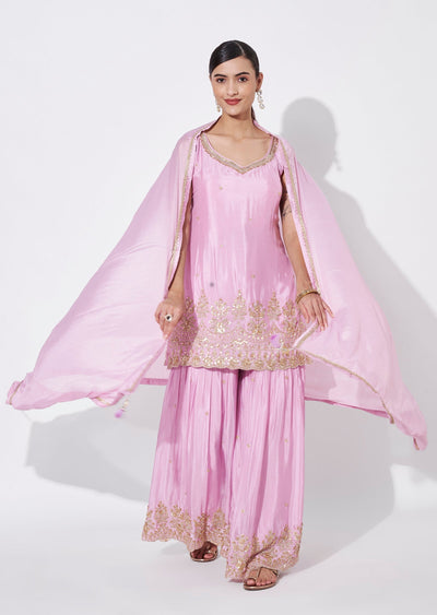 Pink Chinnon Sharara Set