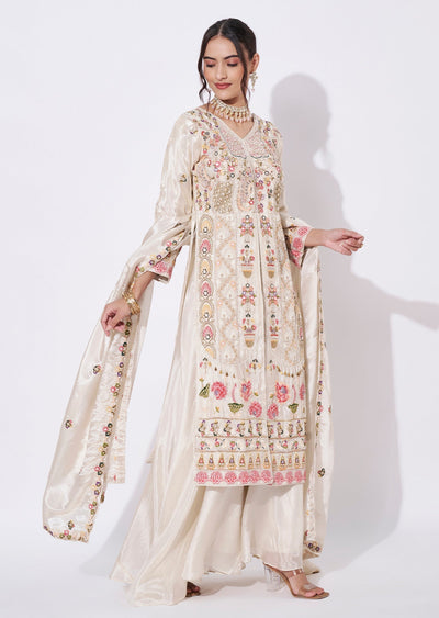 Cream Tissue Anarkali Suit