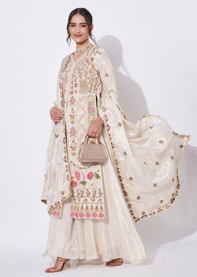 Cream Tissue Anarkali Suit