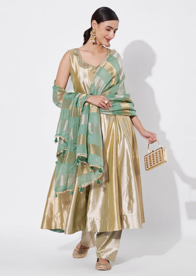 Green Tissue Anarkali Suit