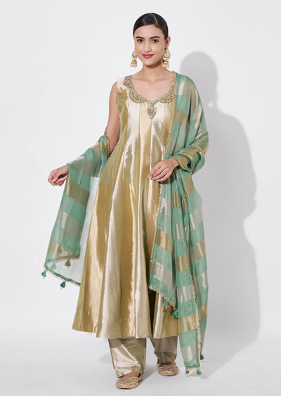 Green Tissue Anarkali Suit