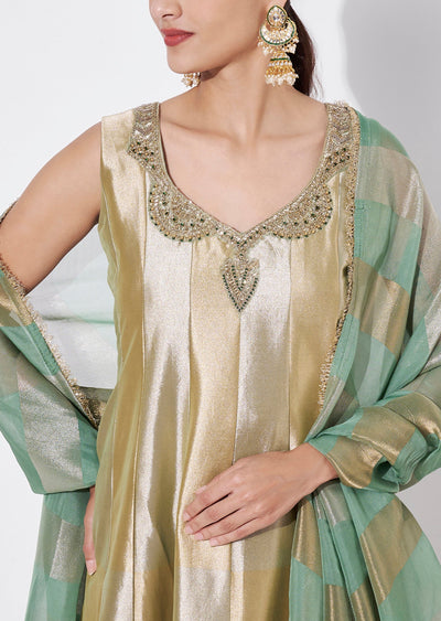 Green Tissue Anarkali Suit