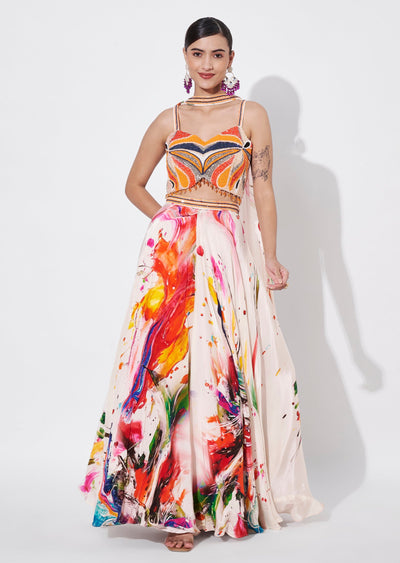 Multi Crepe Lehenga Set
