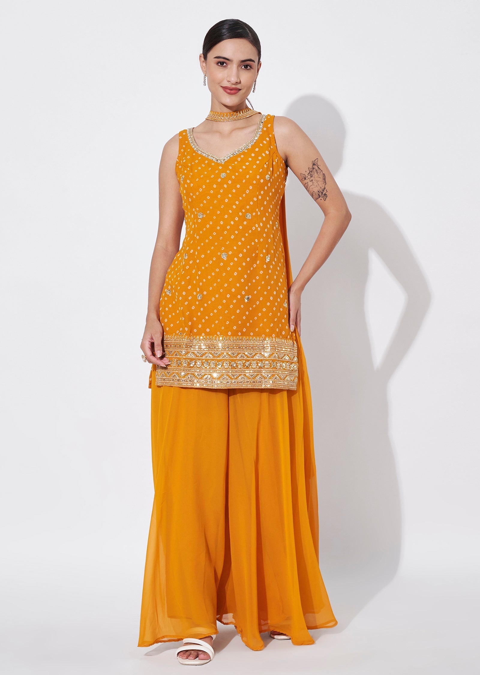 Yellow Georgette Sharara Set