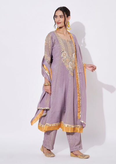 Lavender Tissue Anarkali Suit
