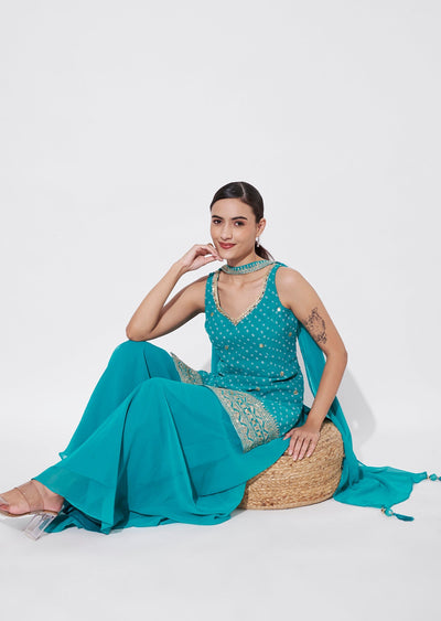 Green Georgette Sharara Set
