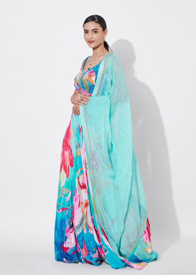 Blue Crepe Lehenga Set
